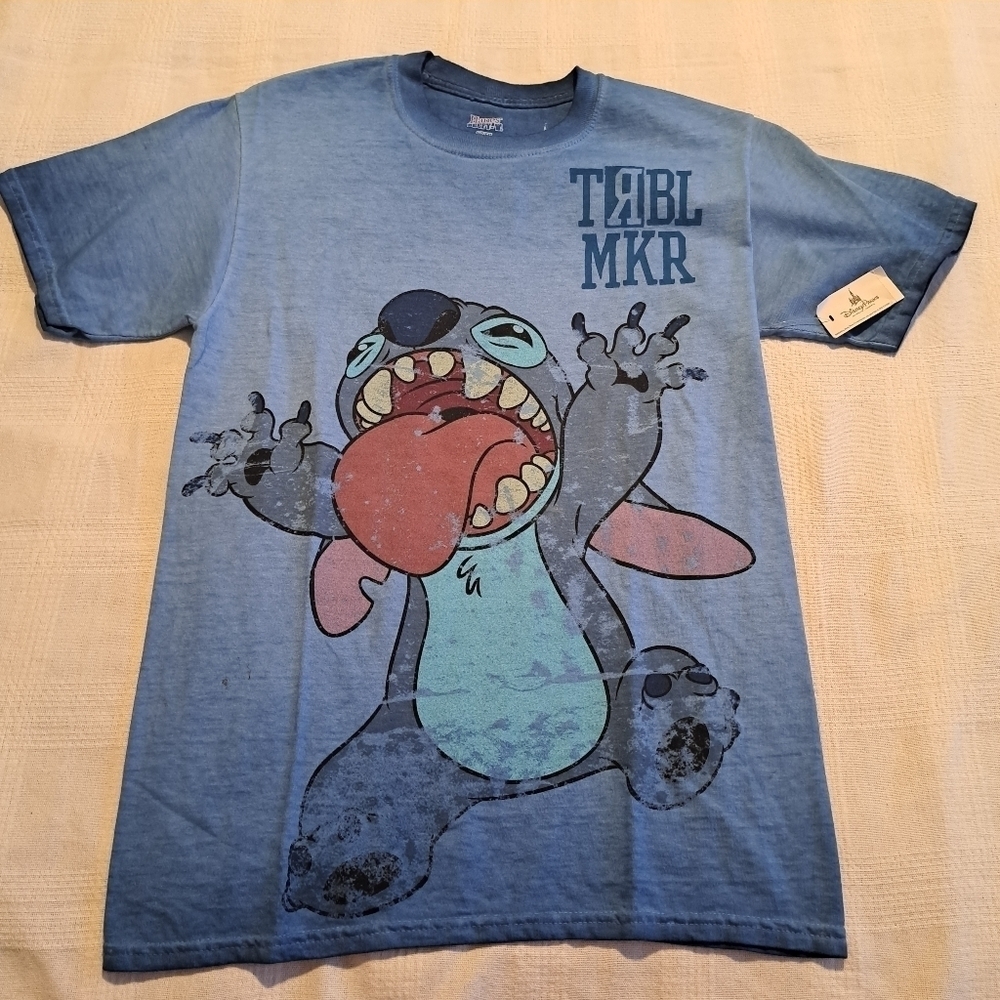 Disney Parks Lilo & Stitch "Stitch' size small men's or women's blue shirt, New